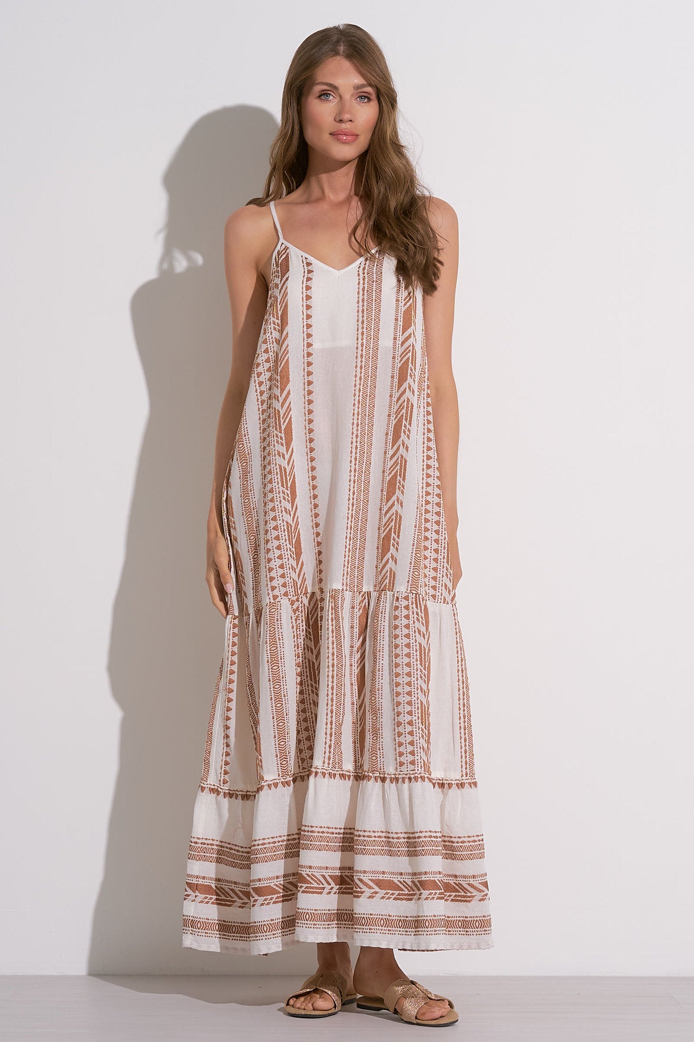 BEIGE TWO TONE PRINT MAXI DRESS