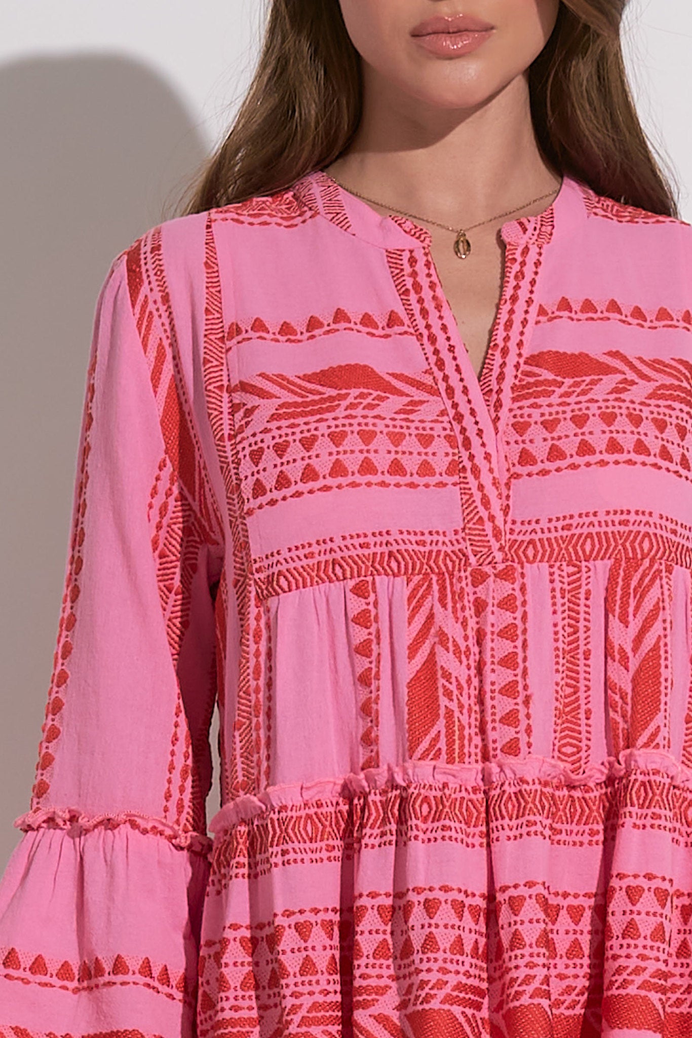 RED TWO TONE PRINT DRESS
