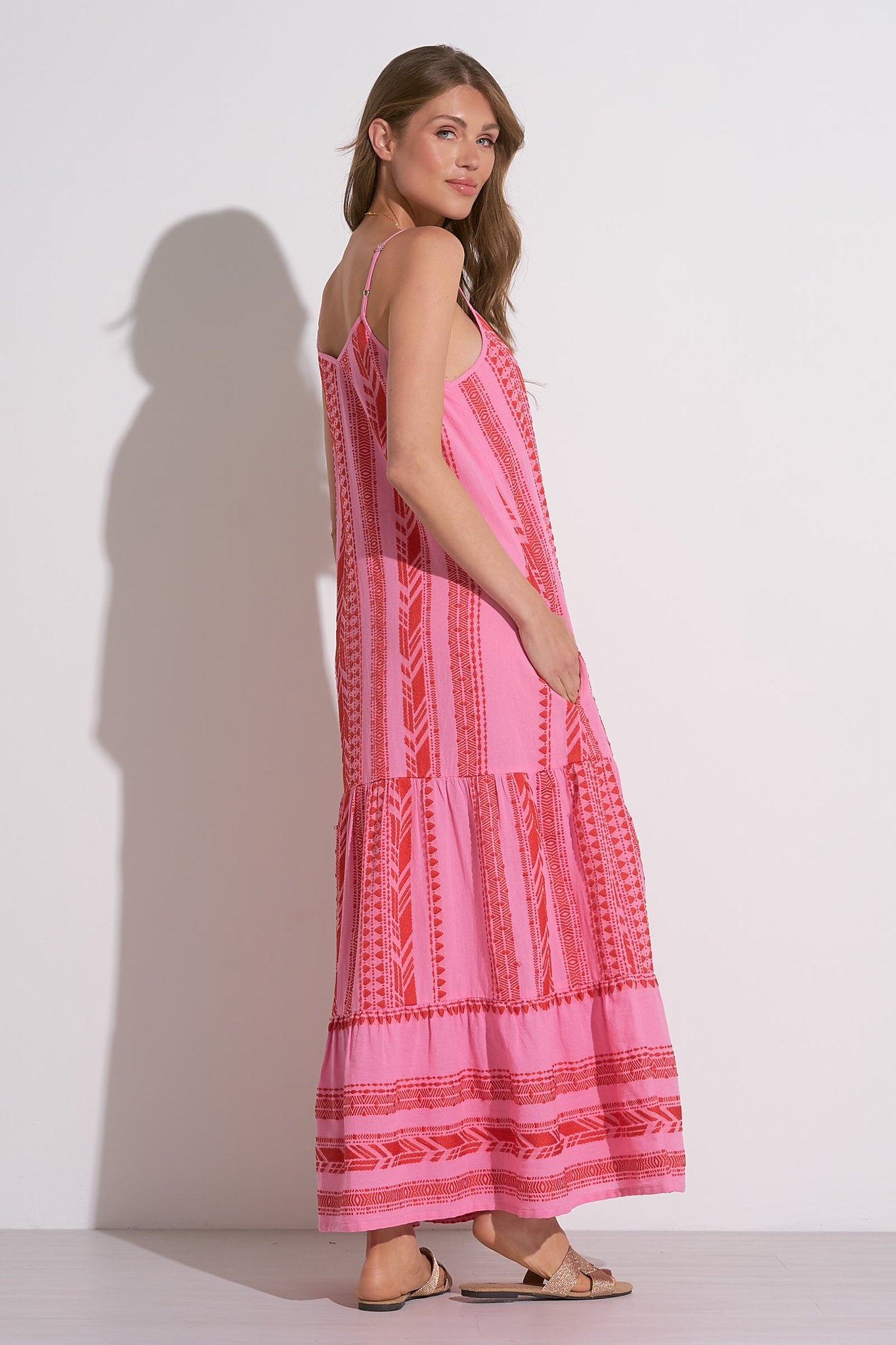 PINK TWO TONE PRINT MAXI DRESS