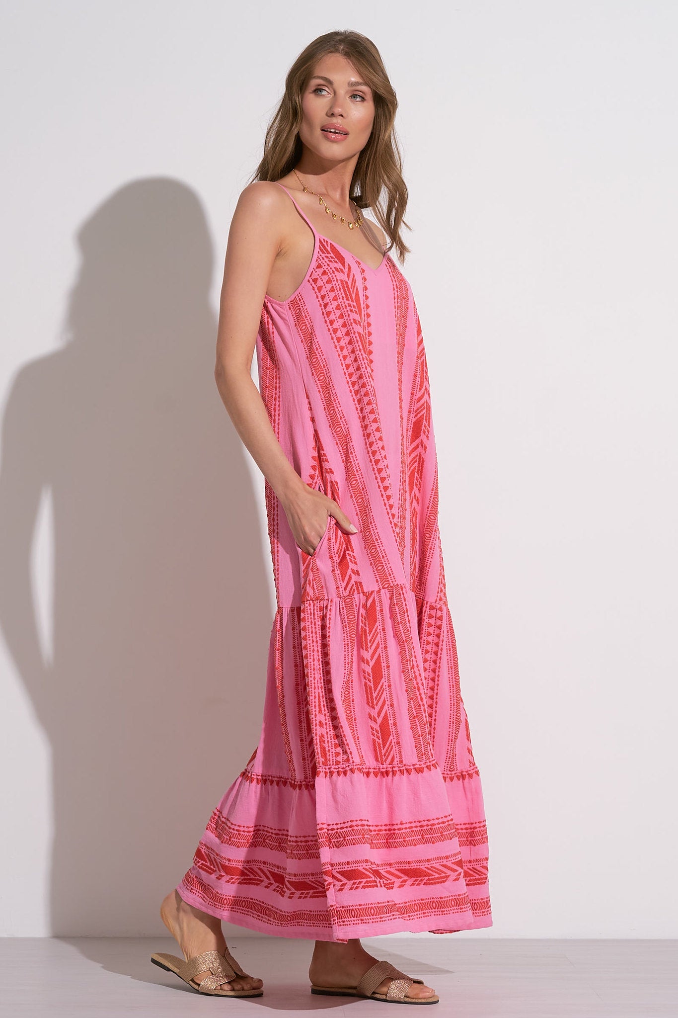 PINK TWO TONE PRINT MAXI DRESS