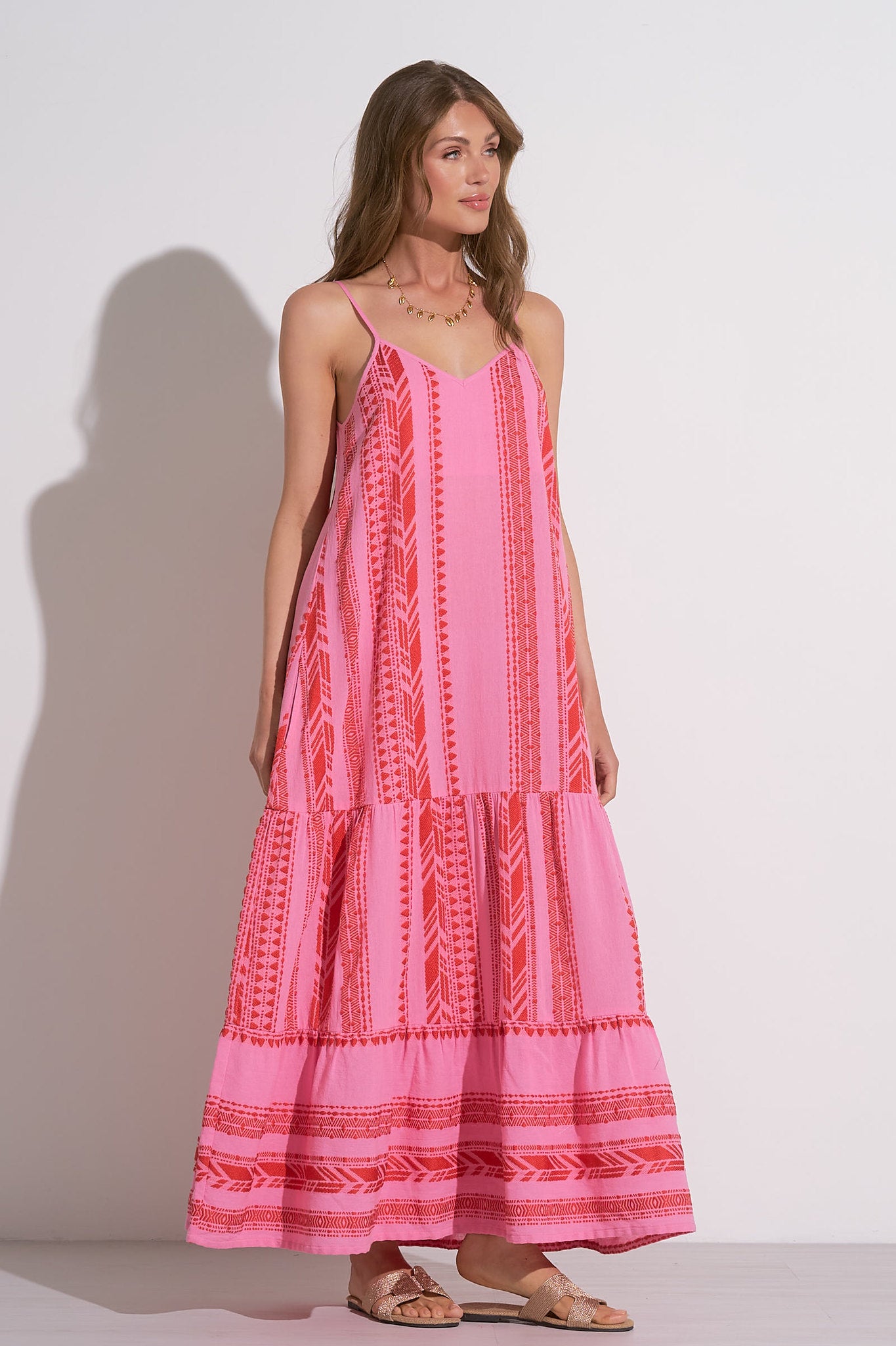 PINK TWO TONE PRINT MAXI DRESS