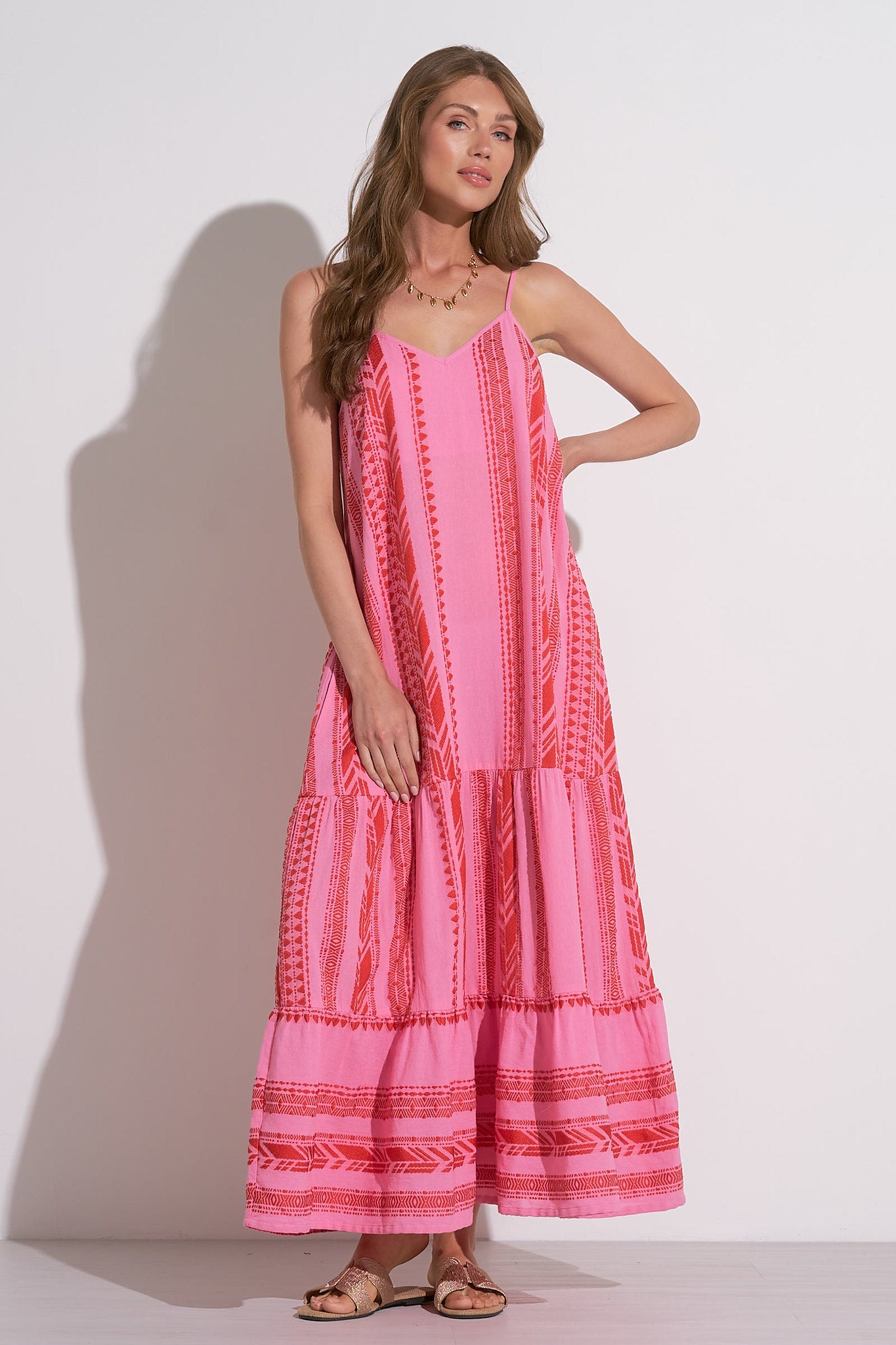 PINK TWO TONE PRINT MAXI DRESS