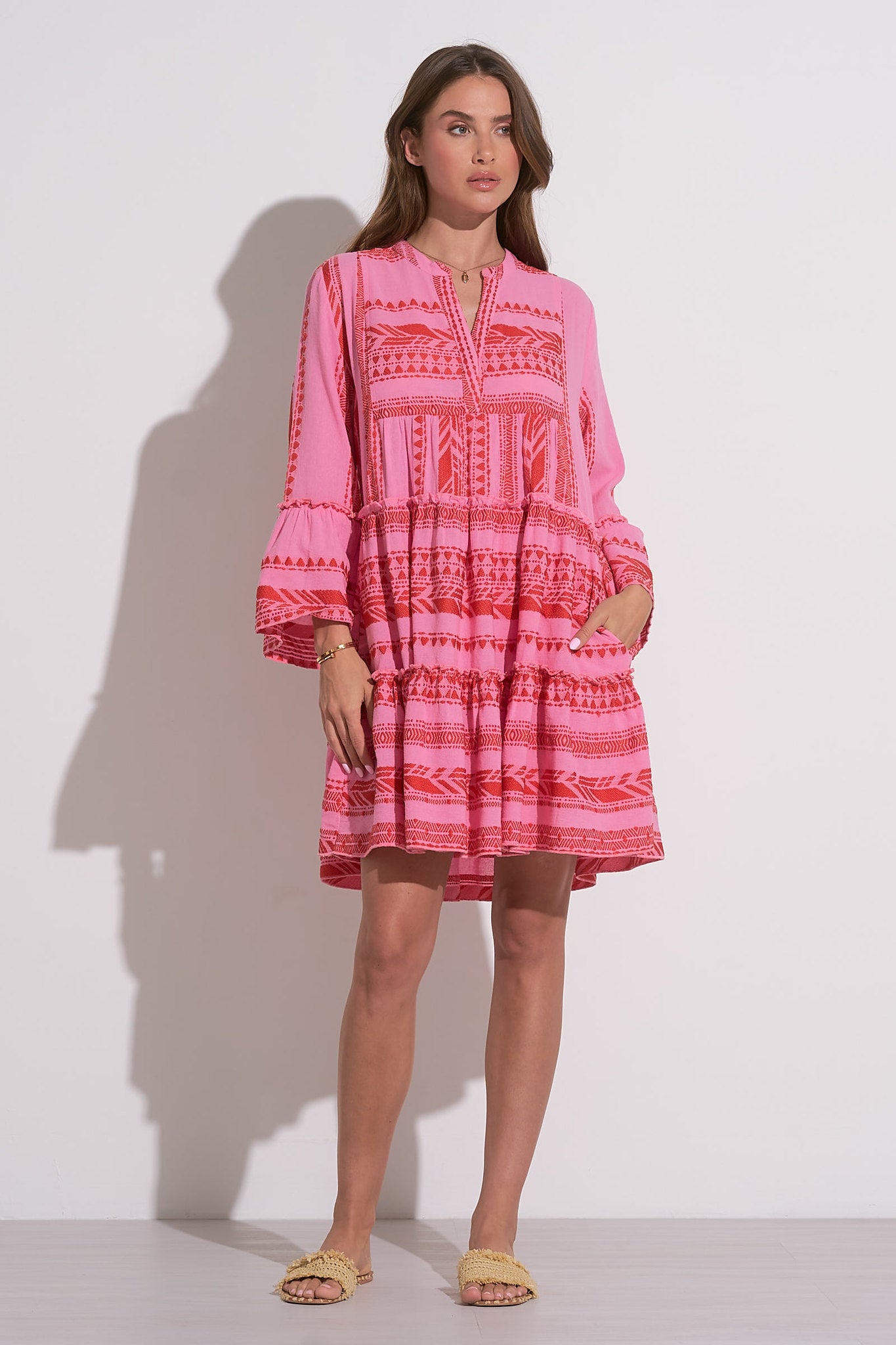 RED TWO TONE PRINT DRESS