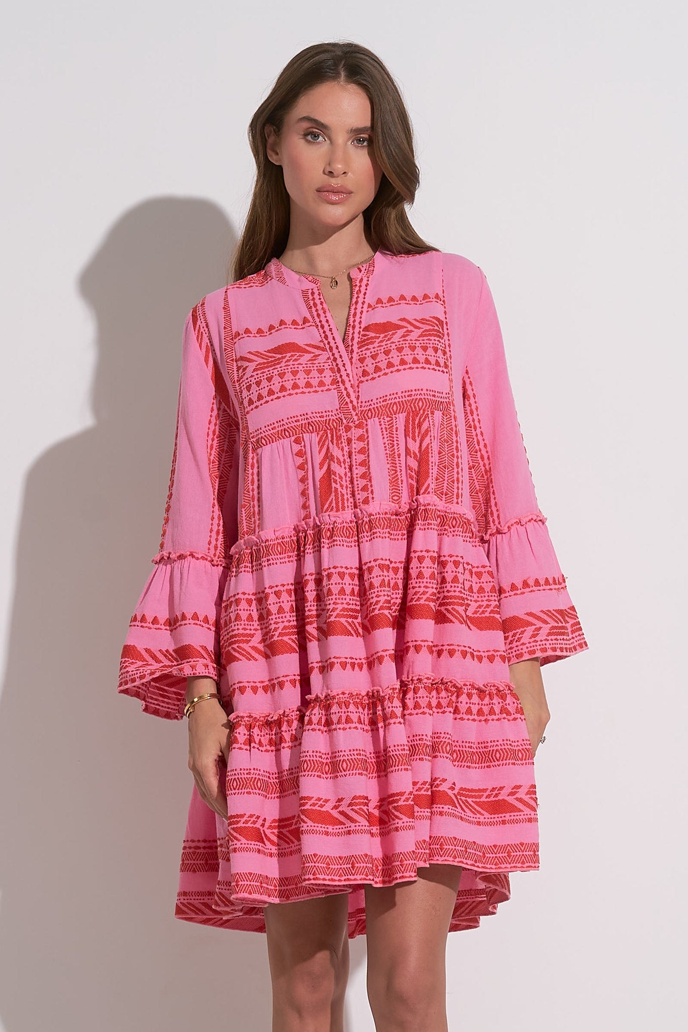 RED TWO TONE PRINT DRESS