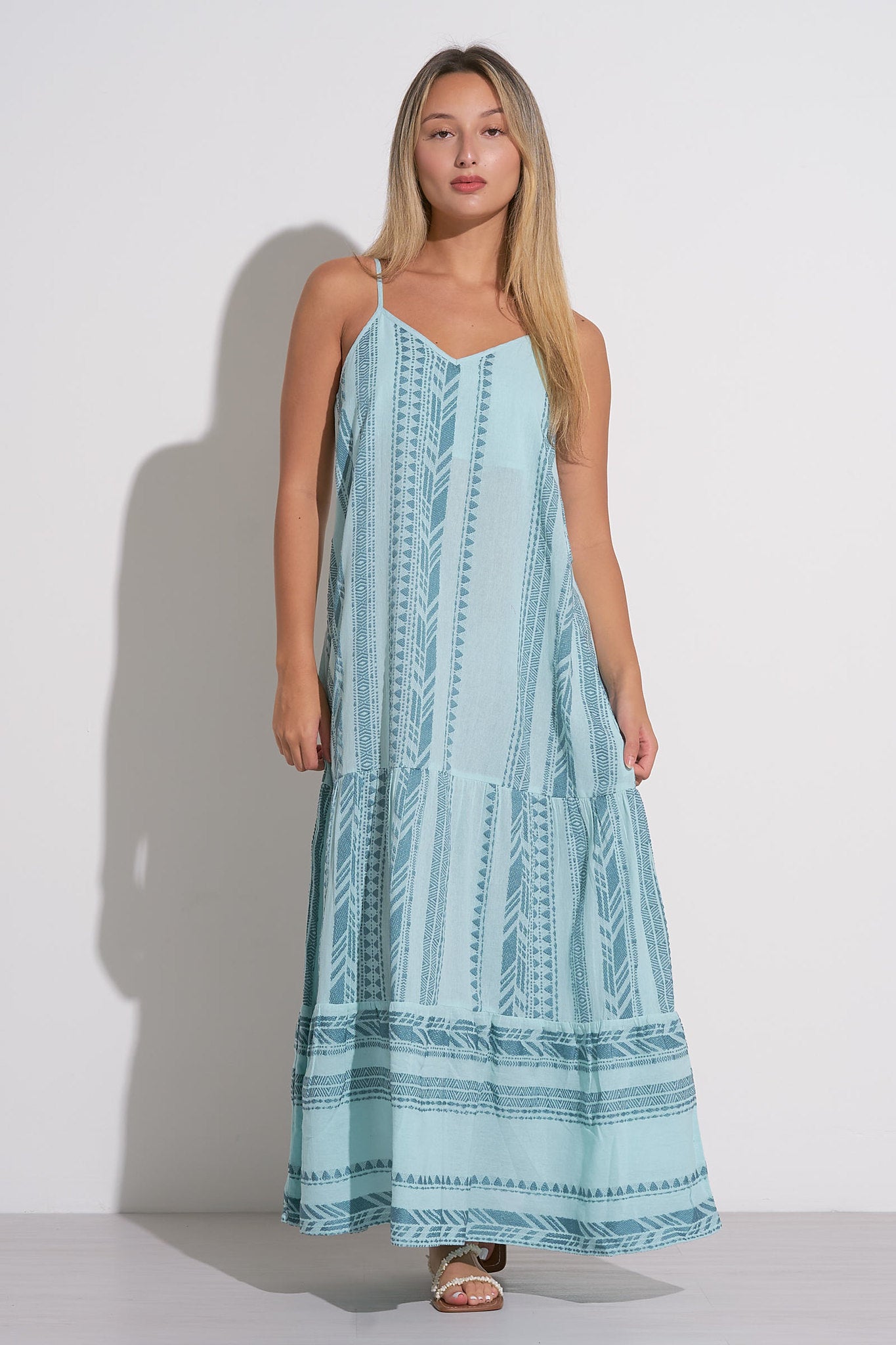 BLUE TWO TONE PRINT MAXI DRESS