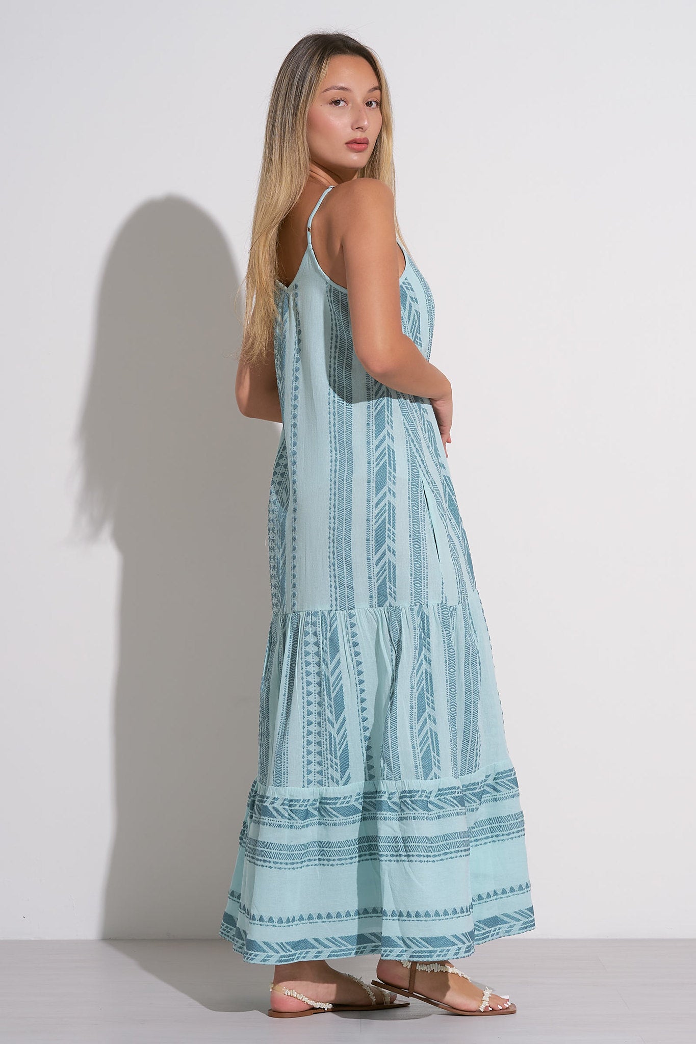 BLUE TWO TONE PRINT MAXI DRESS