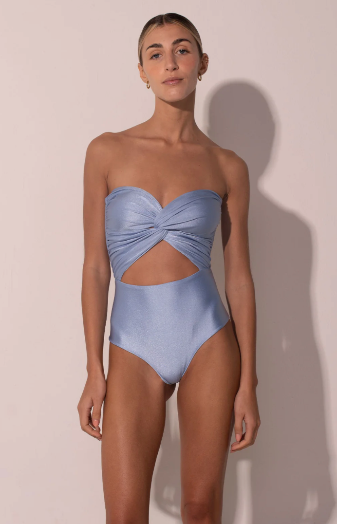 THE BLUE DRAPED ONE PIECE