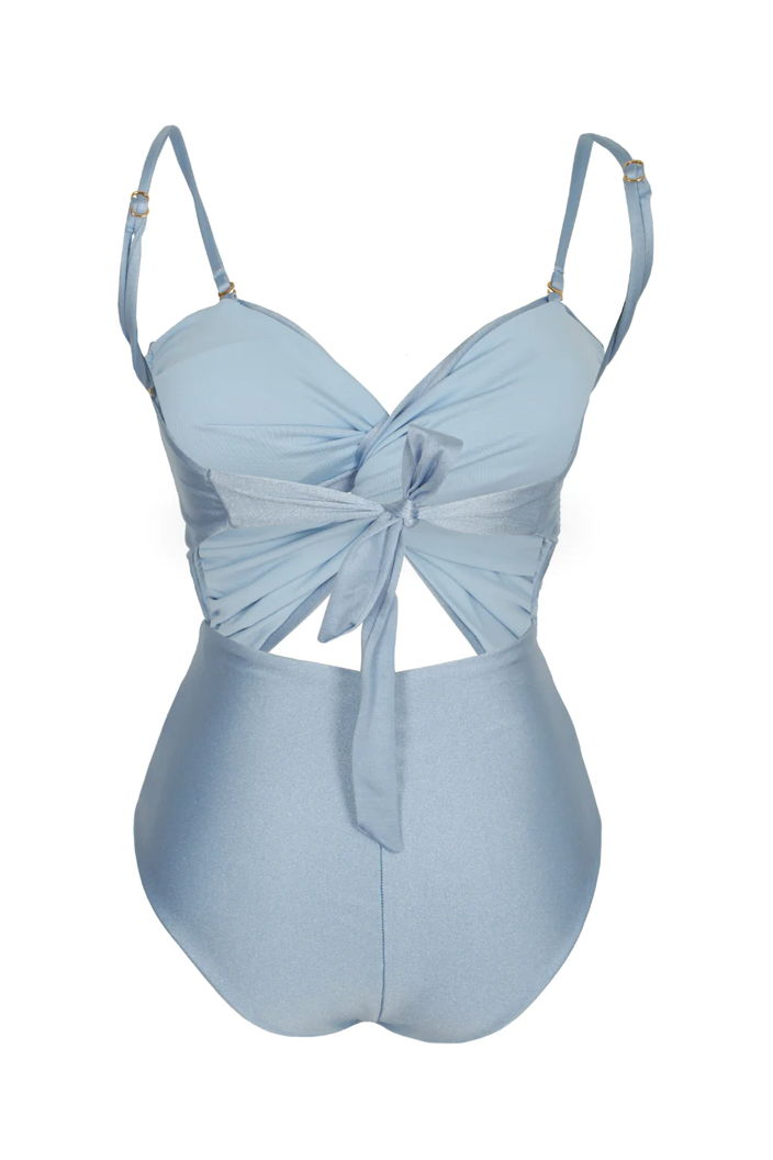 THE BLUE DRAPED ONE PIECE